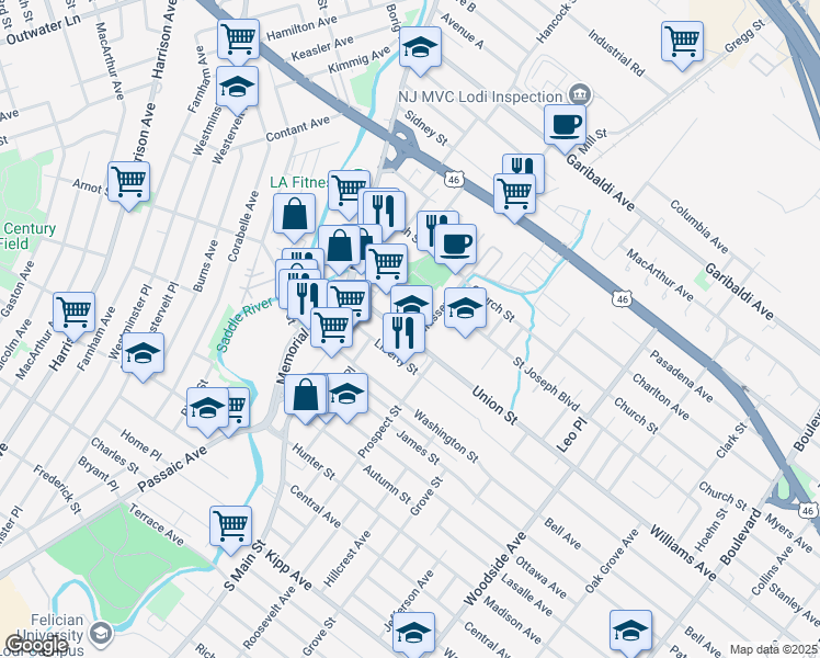 map of restaurants, bars, coffee shops, grocery stores, and more near 12 Massey Street in Lodi