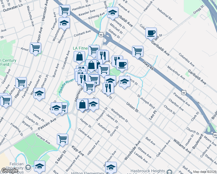 map of restaurants, bars, coffee shops, grocery stores, and more near 8 Union Street in Lodi