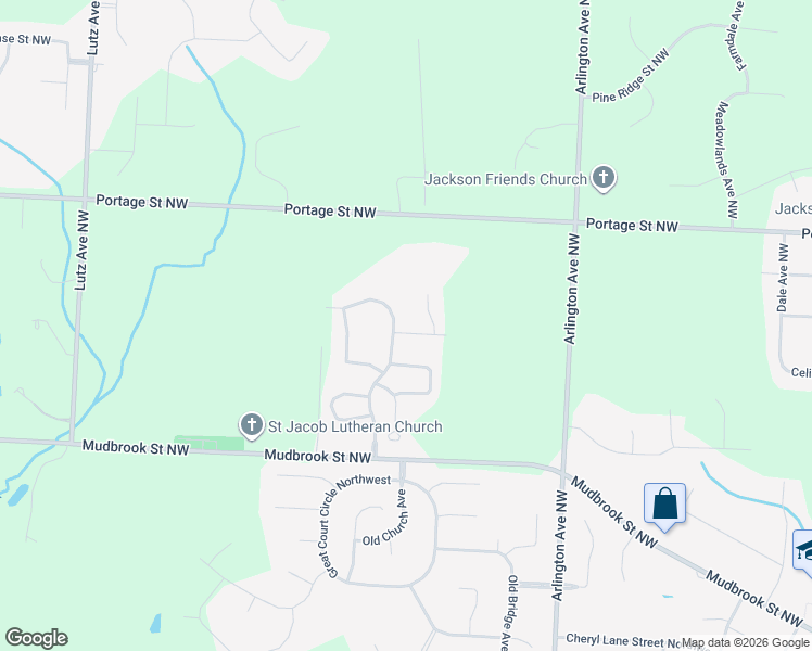 map of restaurants, bars, coffee shops, grocery stores, and more near 6583 Woodbridge Circle in Massillon