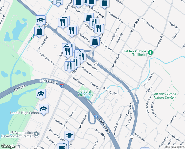 map of restaurants, bars, coffee shops, grocery stores, and more near 139 Phelps Avenue in Englewood