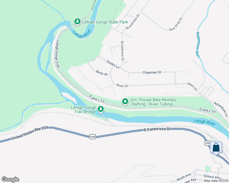 map of restaurants, bars, coffee shops, grocery stores, and more near 2nd Lane in Jim Thorpe