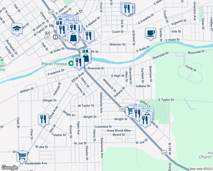 map of restaurants, bars, coffee shops, grocery stores, and more near 514 Whitelock Street in Huntington