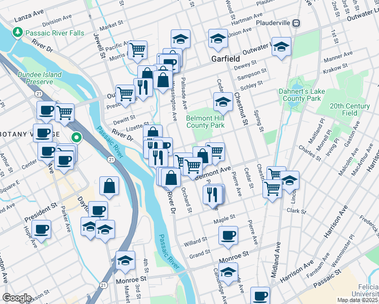 map of restaurants, bars, coffee shops, grocery stores, and more near 112 Wessington Avenue in Garfield