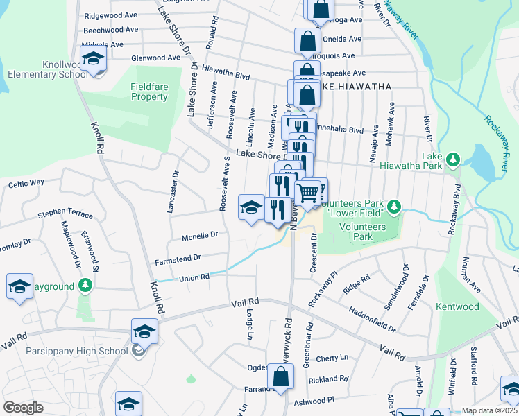 map of restaurants, bars, coffee shops, grocery stores, and more near 51 Lincoln Gardens in Parsippany-Troy Hills