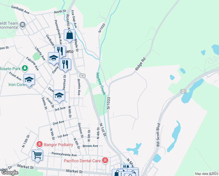 map of restaurants, bars, coffee shops, grocery stores, and more near 767 North Main Street in Bangor