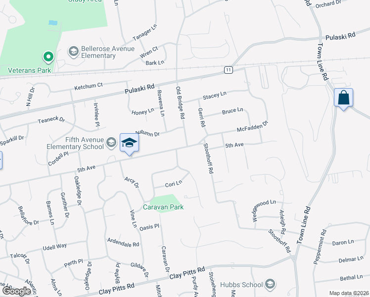 map of restaurants, bars, coffee shops, grocery stores, and more near 1192 5th Avenue in East Northport