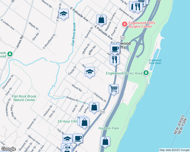 map of restaurants, bars, coffee shops, grocery stores, and more near 40 Rock Road in Englewood Cliffs