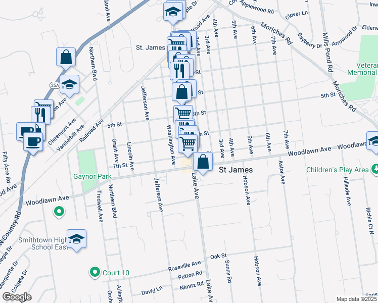 map of restaurants, bars, coffee shops, grocery stores, and more near 248 Lake Avenue in Saint James