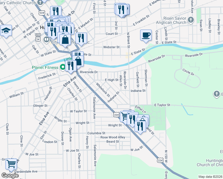 map of restaurants, bars, coffee shops, grocery stores, and more near 416 Mayne Street in Huntington