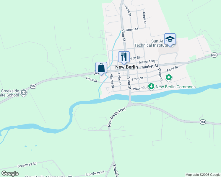 map of restaurants, bars, coffee shops, grocery stores, and more near 109 Walnut Street in New Berlin