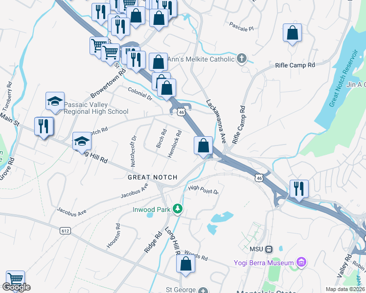 map of restaurants, bars, coffee shops, grocery stores, and more near 5 High Court in Little Falls