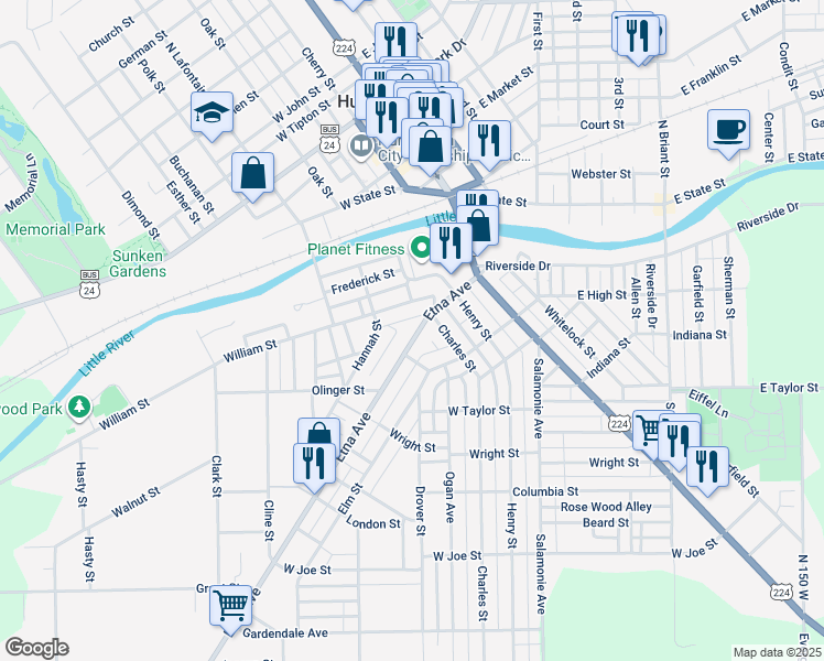 map of restaurants, bars, coffee shops, grocery stores, and more near 352 Etna Avenue in Huntington