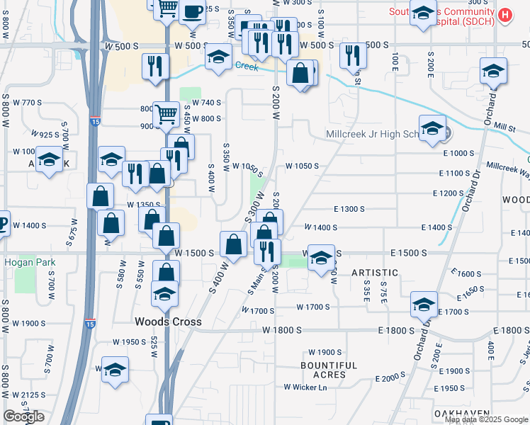map of restaurants, bars, coffee shops, grocery stores, and more near 1302 South 200 West in Bountiful