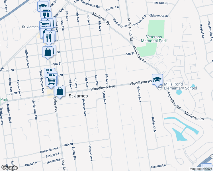 map of restaurants, bars, coffee shops, grocery stores, and more near 245 Woodlawn Avenue in Saint James