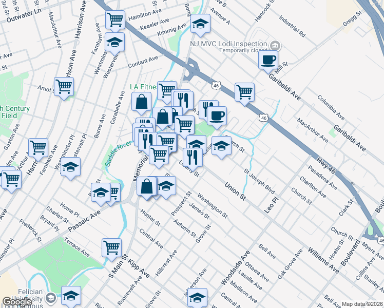 map of restaurants, bars, coffee shops, grocery stores, and more near 8 Union Street in Lodi