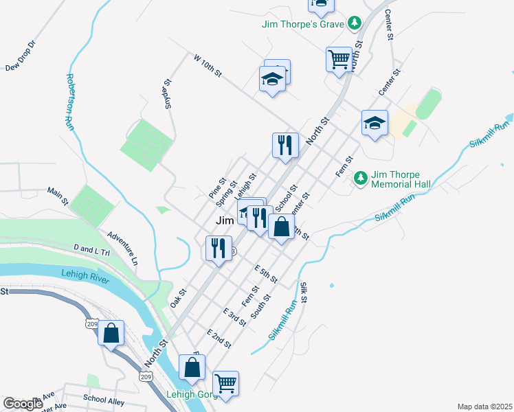 map of restaurants, bars, coffee shops, grocery stores, and more near in Jim Thorpe