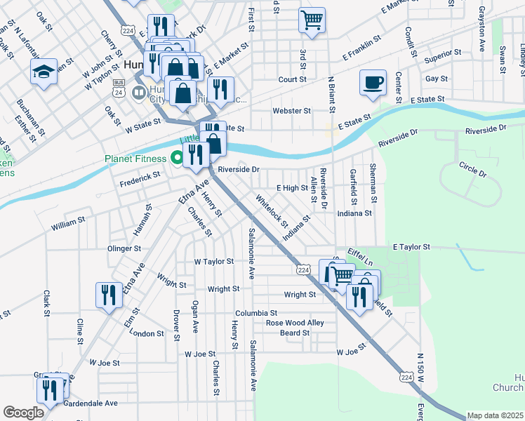 map of restaurants, bars, coffee shops, grocery stores, and more near 514 Whitelock Street in Huntington