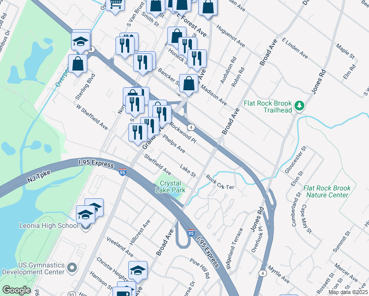 map of restaurants, bars, coffee shops, grocery stores, and more near 139 Phelps Avenue in Englewood