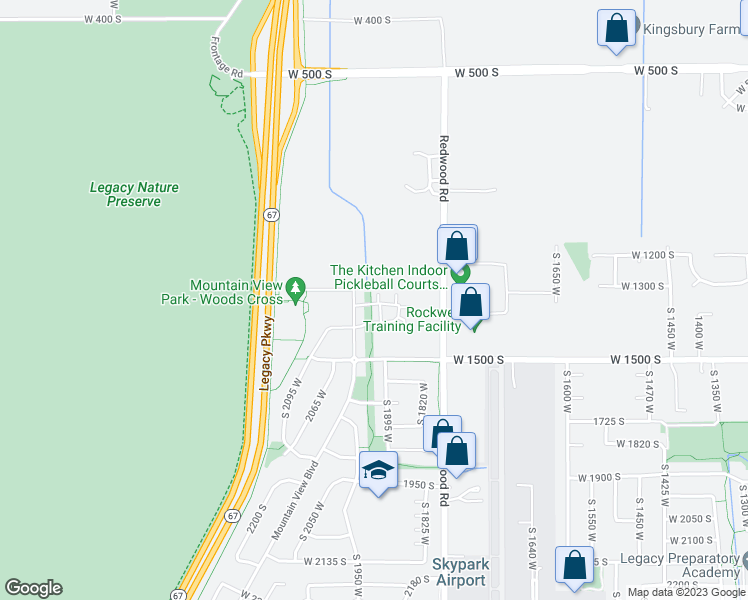 map of restaurants, bars, coffee shops, grocery stores, and more near 1296 South Mountain Crest Drive in Woods Cross