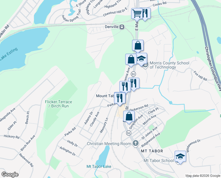 map of restaurants, bars, coffee shops, grocery stores, and more near 8 Claude Avenue in Denville