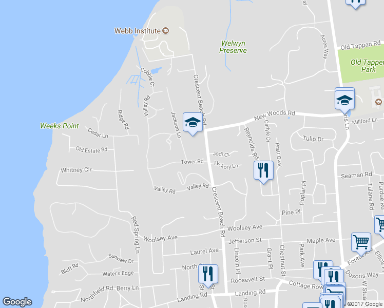 map of restaurants, bars, coffee shops, grocery stores, and more near 73 Crescent Beach Road in Glen Cove