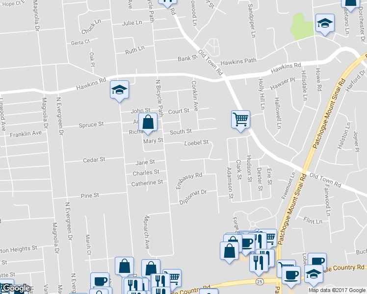 map of restaurants, bars, coffee shops, grocery stores, and more near 10 Loebel Street in Selden