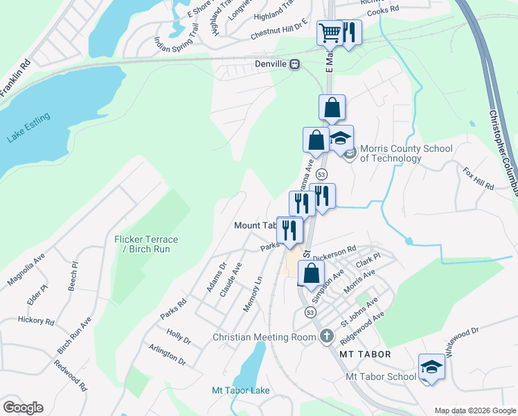map of restaurants, bars, coffee shops, grocery stores, and more near 8 Claude Avenue in Denville