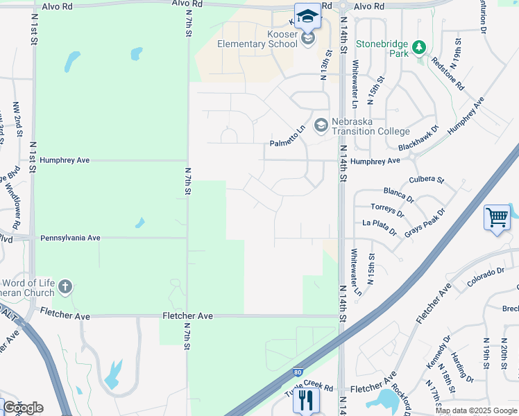 map of restaurants, bars, coffee shops, grocery stores, and more near 1009 Barker Lane in Lincoln