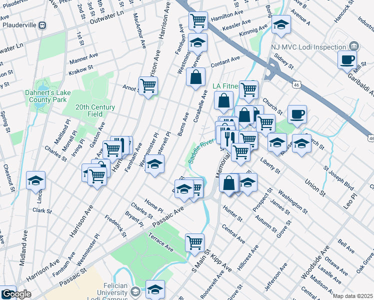 map of restaurants, bars, coffee shops, grocery stores, and more near 68 Corabelle Avenue in Lodi