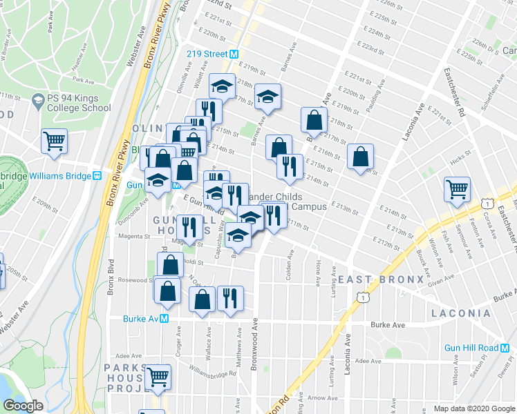 map of restaurants, bars, coffee shops, grocery stores, and more near 814 Tilden Street in Bronx