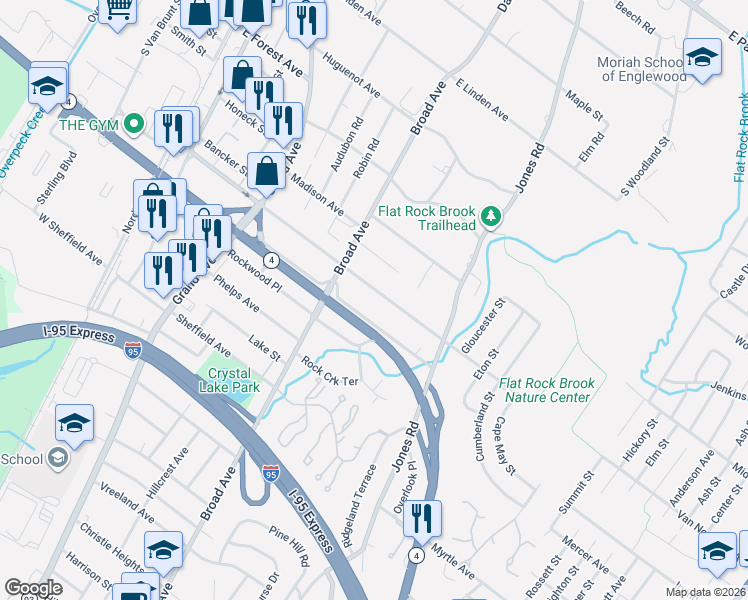 map of restaurants, bars, coffee shops, grocery stores, and more near 227 Walton Street in Englewood