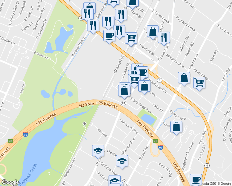 map of restaurants, bars, coffee shops, grocery stores, and more near 17 Brookside Avenue in Englewood