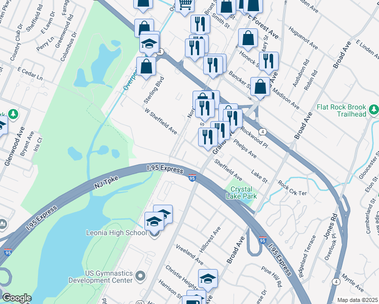 map of restaurants, bars, coffee shops, grocery stores, and more near 17 Brookside Avenue in Englewood