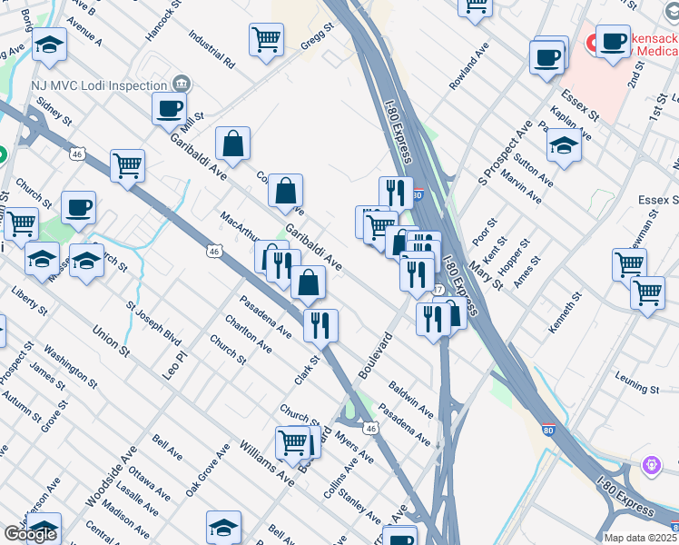 map of restaurants, bars, coffee shops, grocery stores, and more near 406 Garibaldi Avenue in Lodi