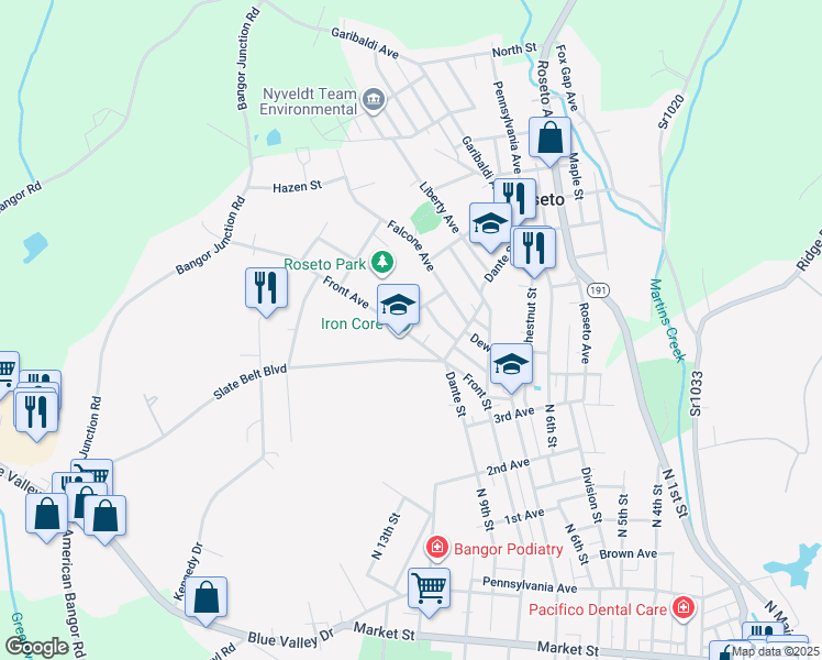 map of restaurants, bars, coffee shops, grocery stores, and more near 309 Front Avenue in Bangor