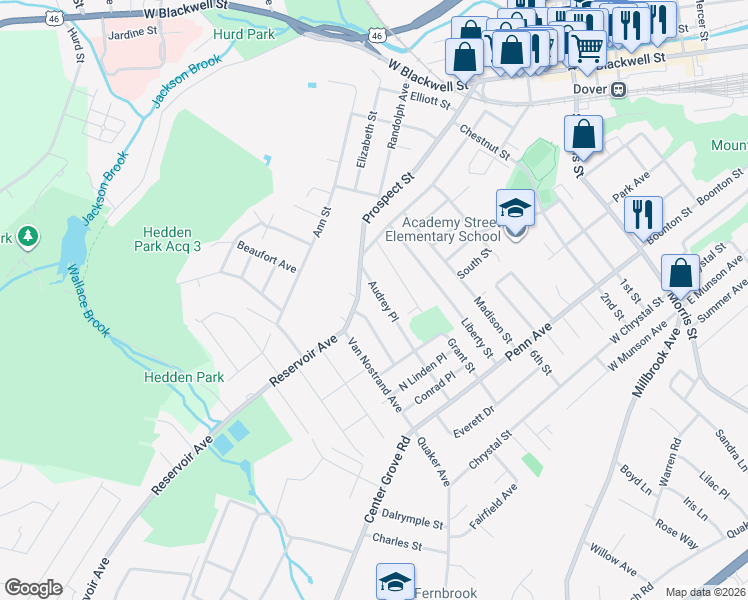 map of restaurants, bars, coffee shops, grocery stores, and more near 1 Fred Terrace in Dover