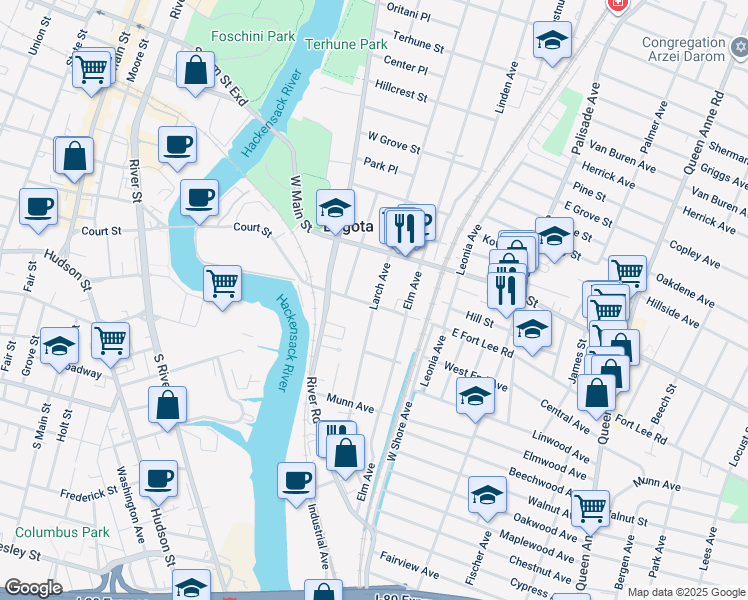 map of restaurants, bars, coffee shops, grocery stores, and more near 271 Larch Avenue in Bogota