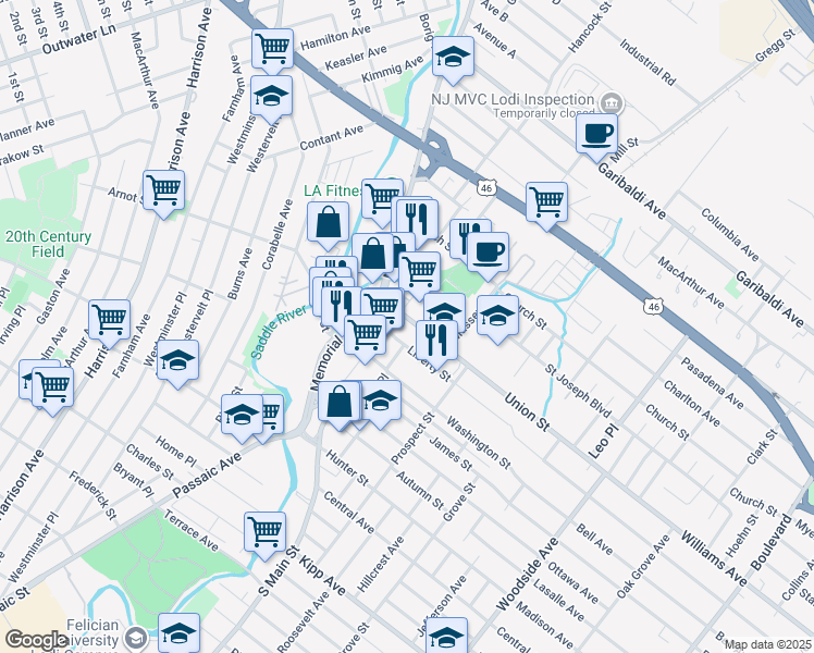 map of restaurants, bars, coffee shops, grocery stores, and more near 8 Union Street in Lodi