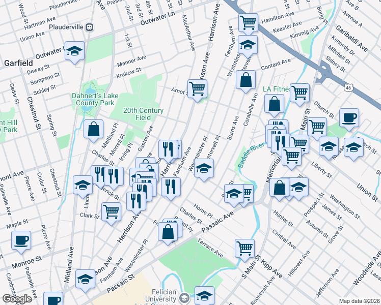 map of restaurants, bars, coffee shops, grocery stores, and more near 263 Westminster Place in Lodi