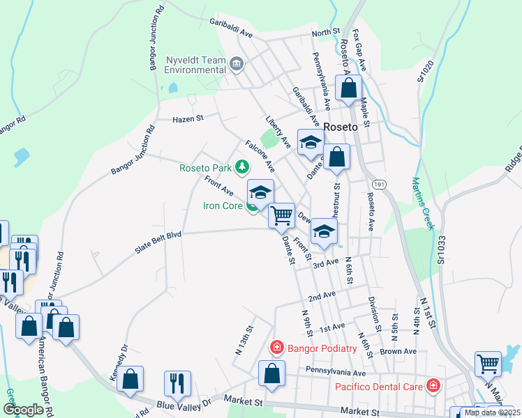 map of restaurants, bars, coffee shops, grocery stores, and more near 309 Front Avenue in Bangor