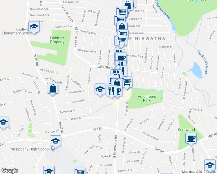 map of restaurants, bars, coffee shops, grocery stores, and more near 27 Lincoln Gardens in Parsippany-Troy Hills