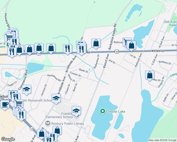 map of restaurants, bars, coffee shops, grocery stores, and more near 28A Ballantine Street in Roxbury Township