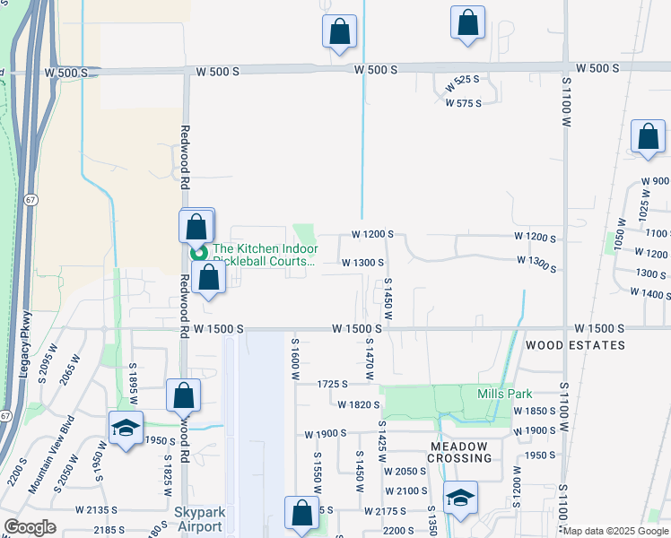 map of restaurants, bars, coffee shops, grocery stores, and more near 1517 West 1300 South in Woods Cross
