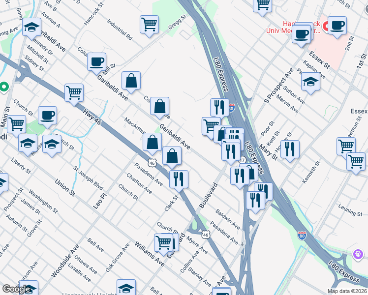 map of restaurants, bars, coffee shops, grocery stores, and more near 406 Garibaldi Avenue in Lodi