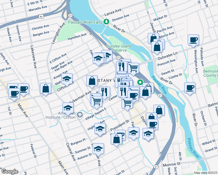 map of restaurants, bars, coffee shops, grocery stores, and more near 19 James Street in Clifton