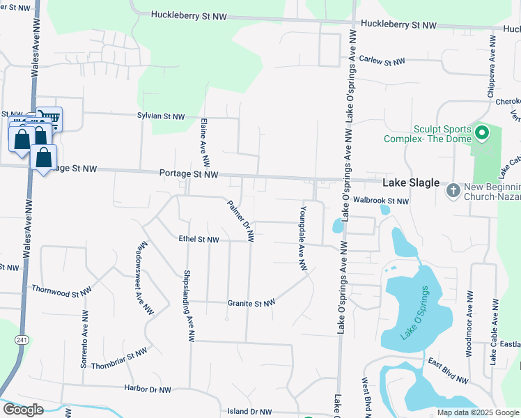 map of restaurants, bars, coffee shops, grocery stores, and more near 6219 Fernwood Street Northwest in Canton