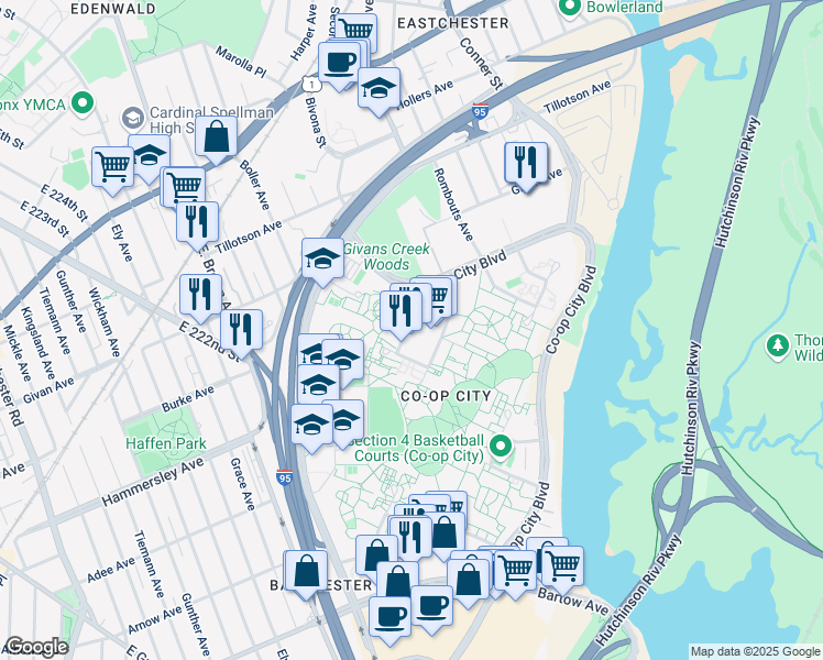 map of restaurants, bars, coffee shops, grocery stores, and more near 177 Dreiser Loop in Bronx