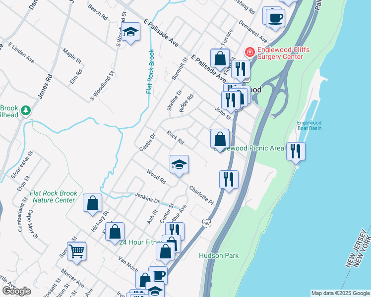 map of restaurants, bars, coffee shops, grocery stores, and more near 40 Rock Road in Englewood Cliffs