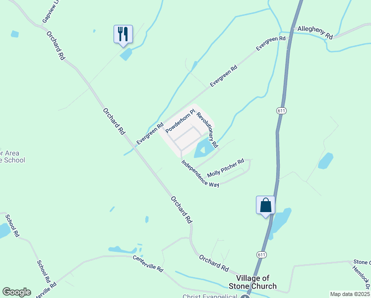 map of restaurants, bars, coffee shops, grocery stores, and more near 21 Independence Way in Mount Bethel