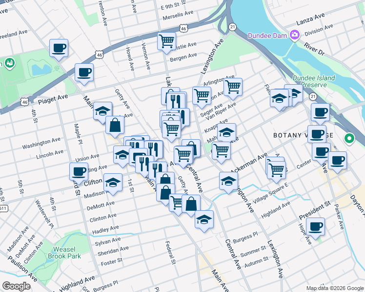 map of restaurants, bars, coffee shops, grocery stores, and more near 37 Garretsee Place in Clifton